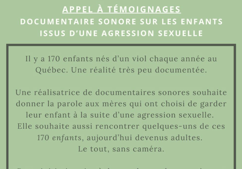 Appel à témoignages : documentaire sonore sur les enfants issus d’une agression sexuelle